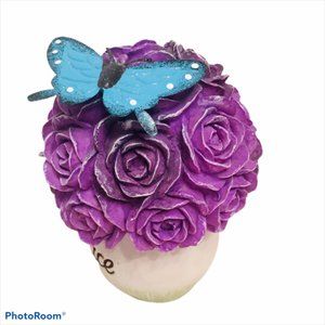 Ornamental Vase - Teal Butterfly - Metal -Pottery